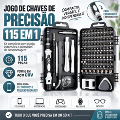 Jogo de Chaves de Precisão 115 em 1 Multiuso Torx Celular