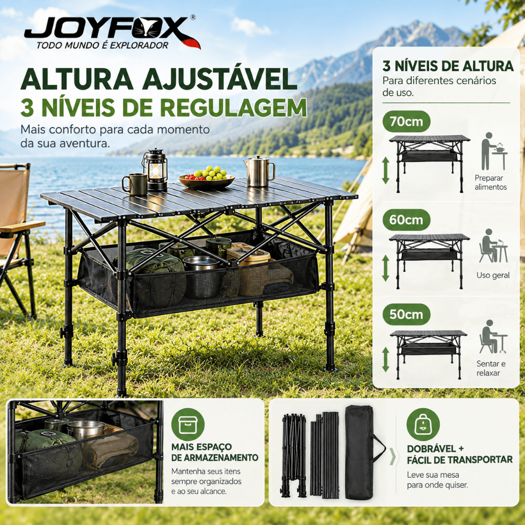 Mesa Dobrável 120x55cm Portátil Ultraleve com Altura Ajustável Mesa de Camping
