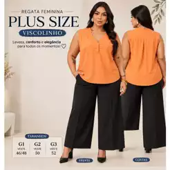 Regata Plus Size Casual Gola V Com botões Funcionais Cabimento Soltinha Leve