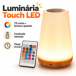 Luminária LED Noturna para Quarto 13 Cores RGB Recarregável USB com Controle Remoto e Toque 3 Modos