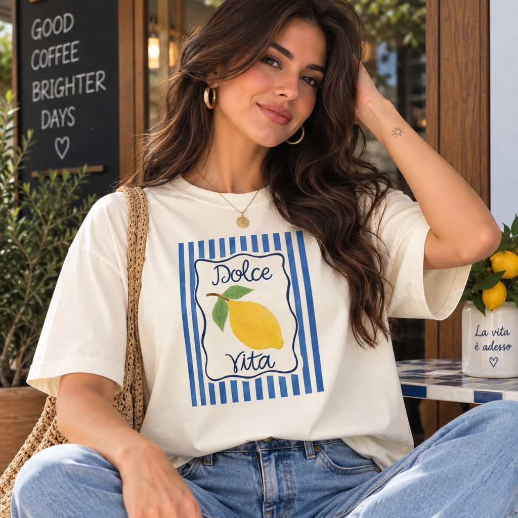 Camiseta Dolce Vita Feminina Limão Siciliano Blusa Casual Moda Verão 100% Algodão Premium Casual Trendy