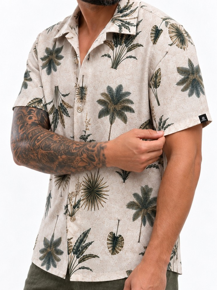 Camisa Floral Masculina Estampada Verao Coqueiros Premium Tropical Exclusiva de Marca