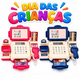 Caixa Registradora Infantil Brinquedo com Luz e Som 15 peças Rosa ou Azul
