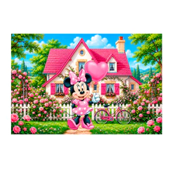PAINEL TECIDO SUBLIMADO FESTA 3,0 POR 2,0 Minnie Rosa jardim flores