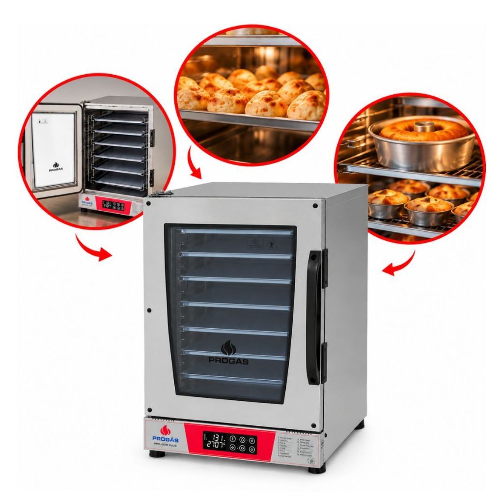 Forno Turbo Elétrico Progás PRP-008 Plus Vermelho 8 Esteiras Com Vapor 220V Padaria Confeitaria