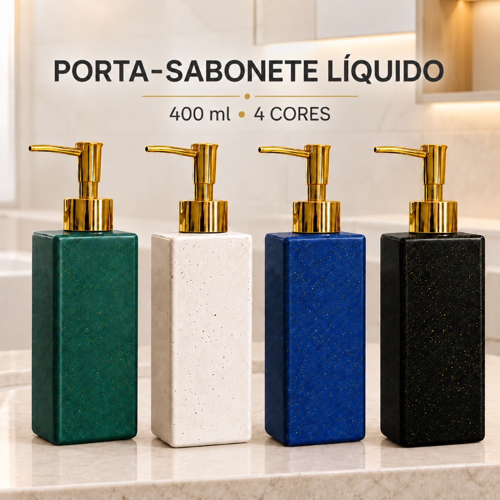 Saboneteira Dispenser para Sabonete Líquido 400ml com Pump Dourado para Banheiro e Lavabo