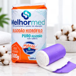 Algodão Hidrófilo Rolo 500g MelhorMed Anvisa Não Estéril Branco Hospitalar Clínica Estética Higiene
