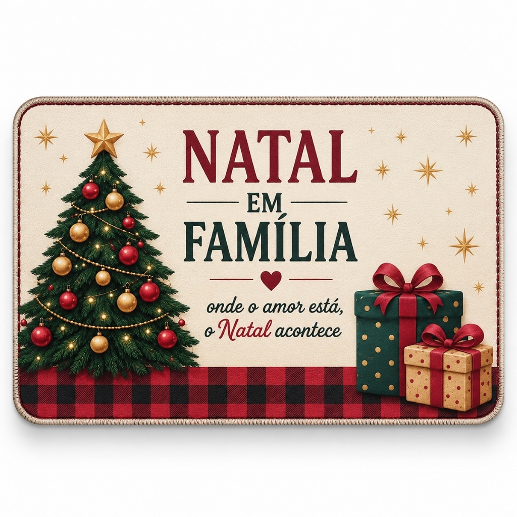 Tapete de Porta Natal Antiderrapante Natalino Entrada Estampado Grande