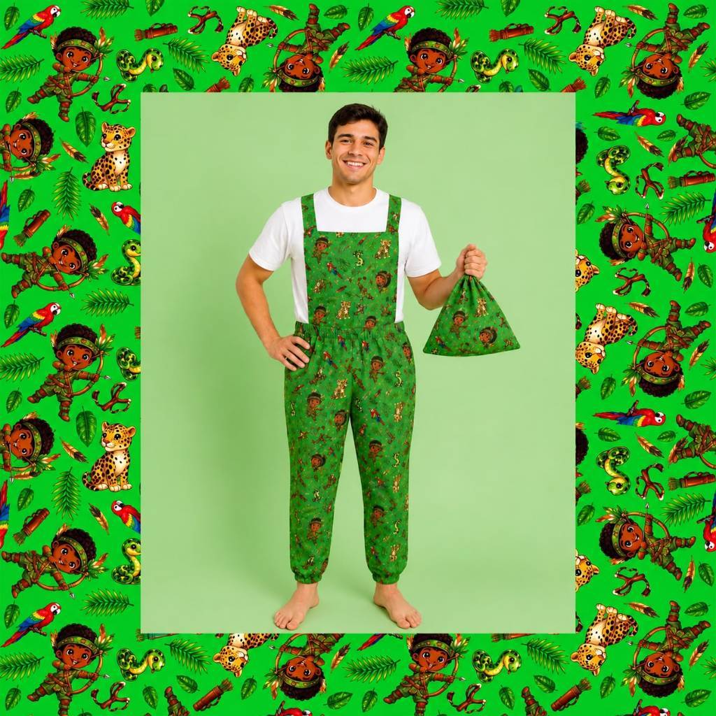 Roupa Macacão de Erê Ibeji Masculina com Saco para Guardar Doces Umbanda e Candomblé