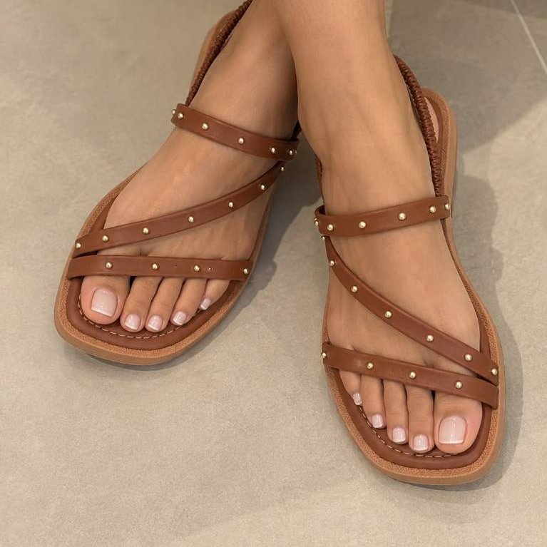 Sandália Feminina Rasteira Casual Tiras Transpassadas Verão