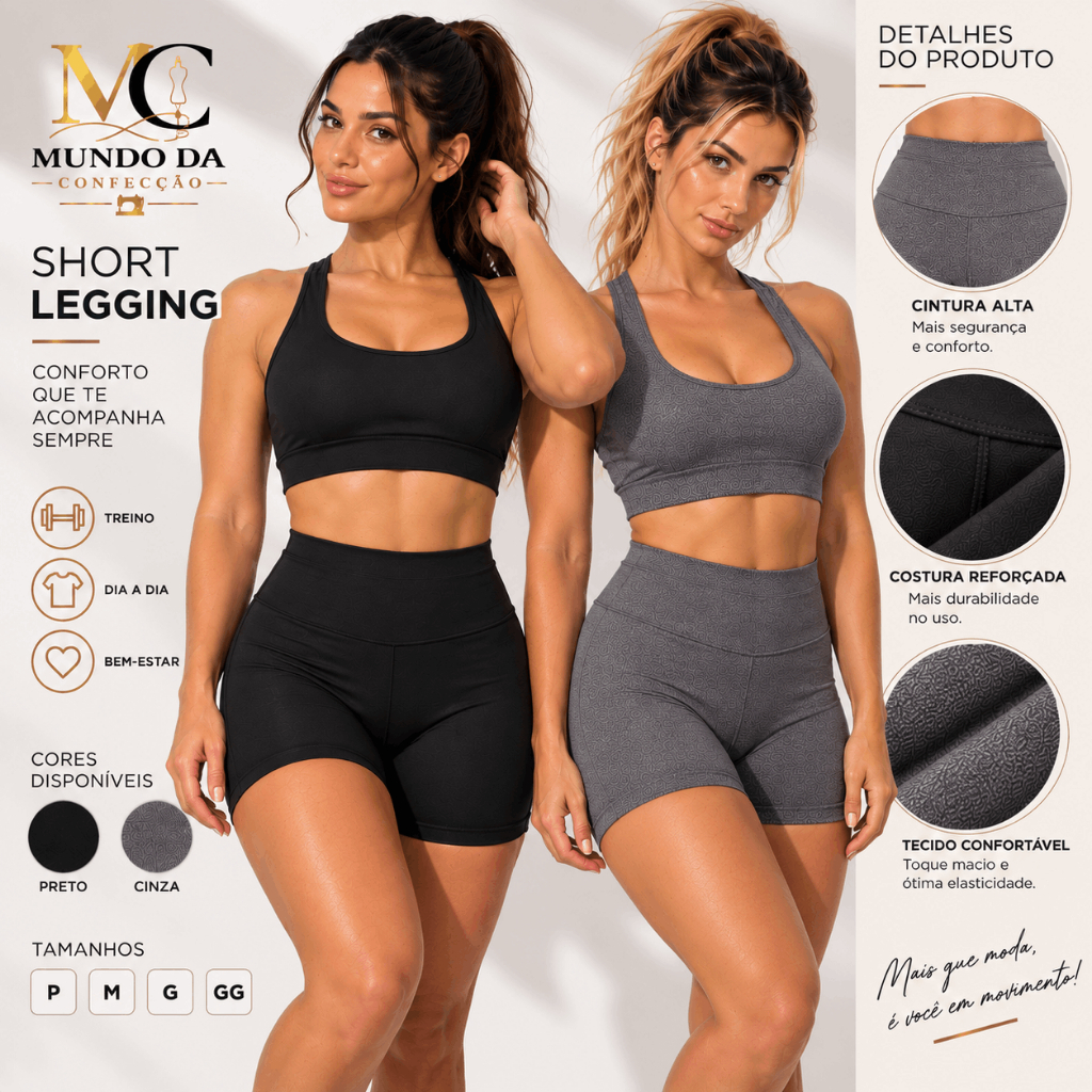 Short Legging Feminino Cintura Alta Fitness Academia Confortável