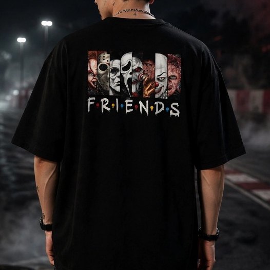 Camiseta Oversized Unissex Filme Friends Série Jason It Chuck Halloween Comédia Terror Personagens
