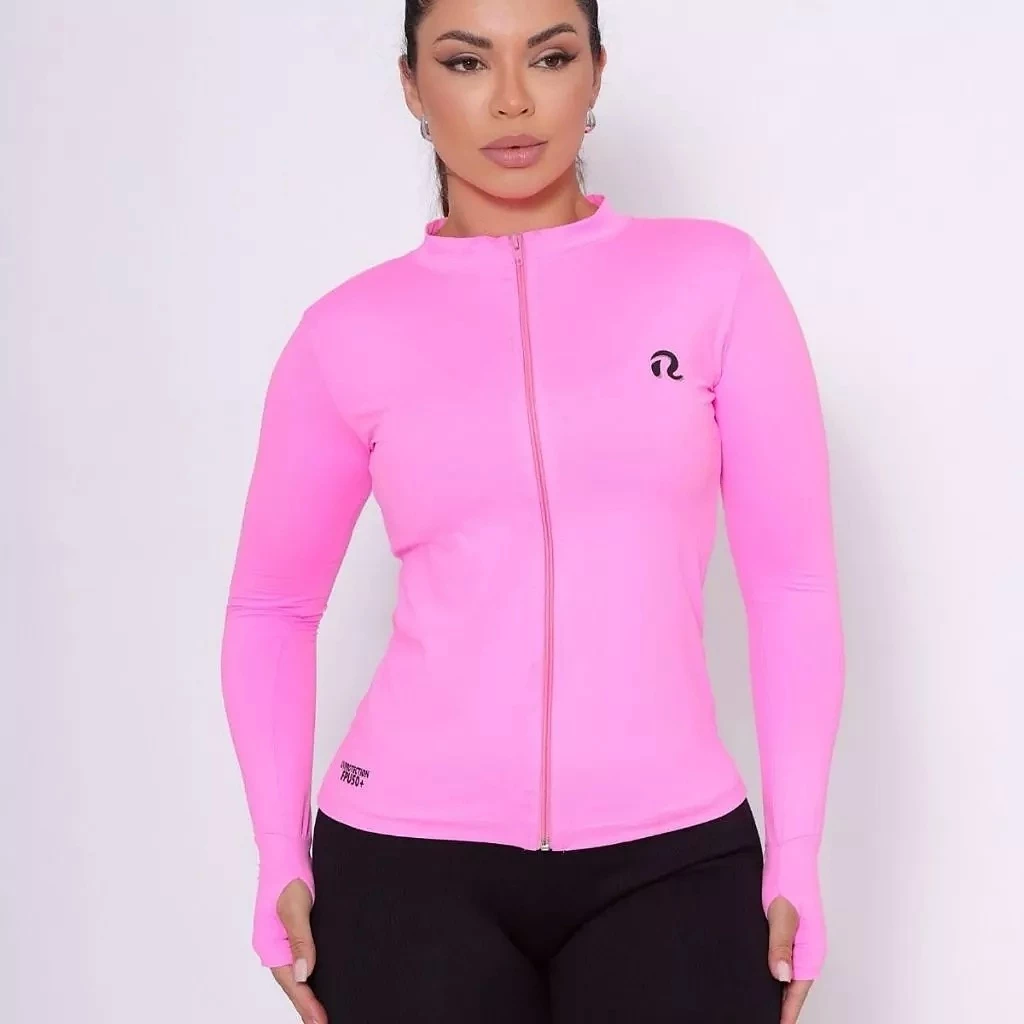 Blusa Camisa Térmica Feminina UV50+ Blusinha Jaquetinha Dry Fit com Zíper Bolso Academia Fitness — imagem 1