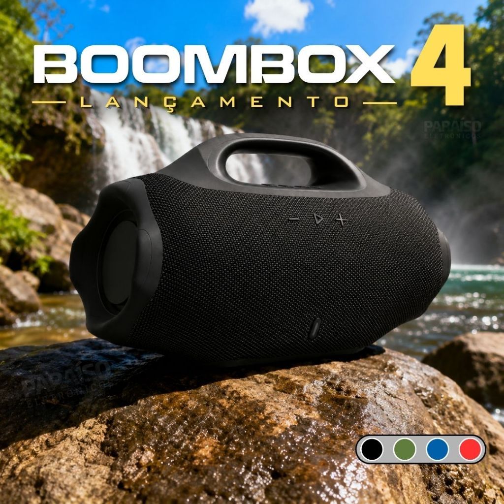 Caixa de Som BOOMBOX 4 Premium Bluetooth 40W/20W RMS Potente Portátil Opções Mini / Grande Rádio FM, Pen Drive, SD, AUX