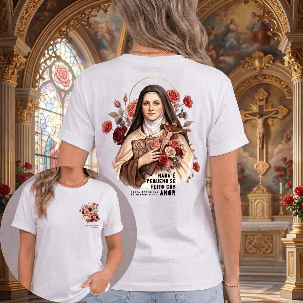 Camiseta Católica Feminina Santa Teresinha Do Menino Jesus Estilo Casual Confortável Nova Coleção