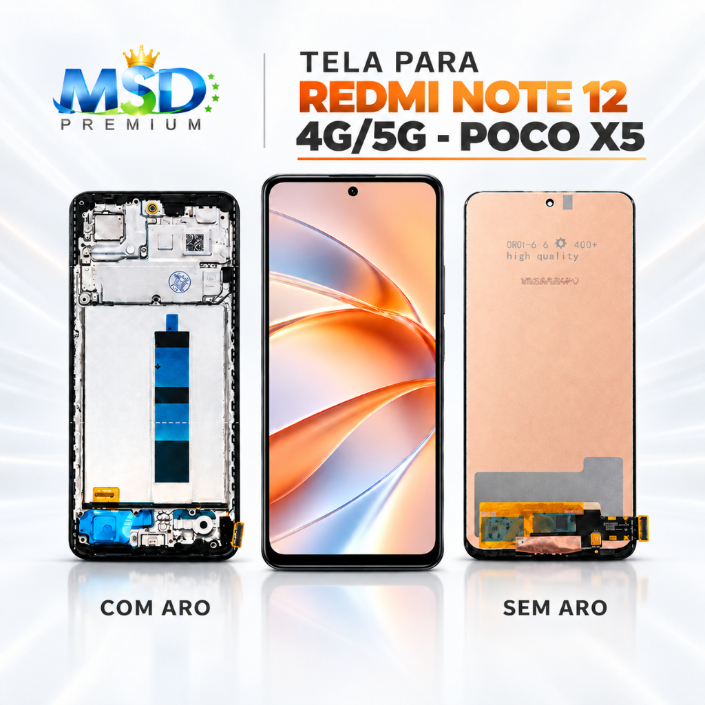 Tela Frontal Touch LCD  RED-MI Note 12 4G/5G - Poco X5 Com e Sem Aro - Testada + Encaixe Perfeito