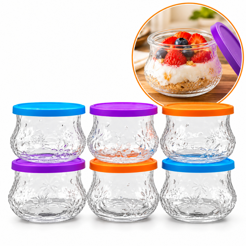 Jogo 6 Tigelas Nadir Nature 200ml Vidro com Tampa Plástica para Sobremesa Envio Imediato