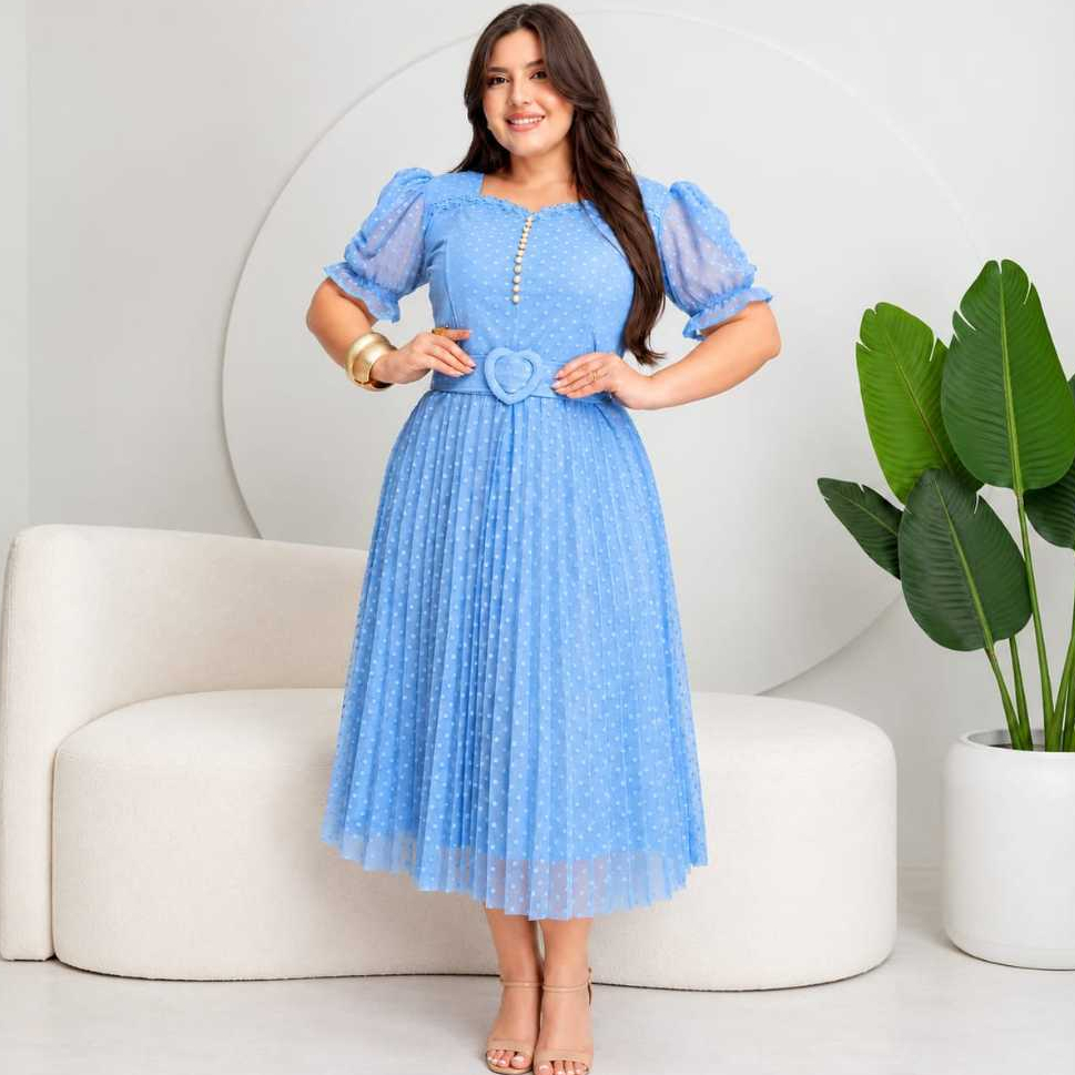 Vestido Delicado Em Tule Vestido Midi Evangélico P AO GG Com Cinto Vestido Elegante Ideal Para Eventos Cultos