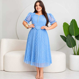 Vestido Delicado Em Tule Vestido Midi Evangélico P AO GG Com Cinto Vestido Elegante Ideal Para Eventos Cultos