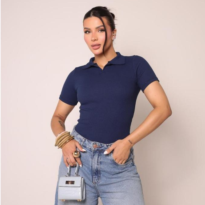 Blusa Gola Polo Moda Feminina Basico Casual Social Trabalho Ribana Algodao Manguinha Verao Dia a Dia