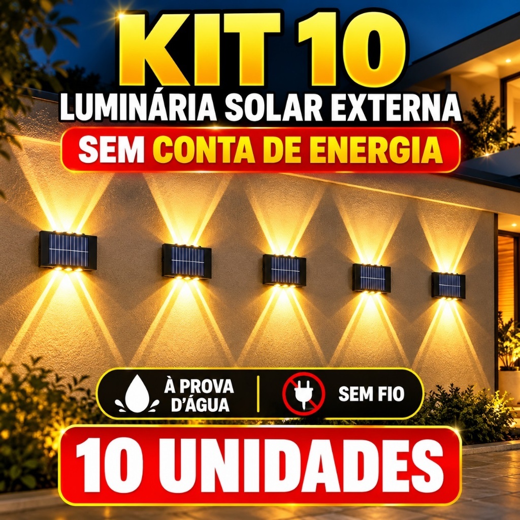 Até 10 Arandelas Solares Externas à Prova d'Água, Liga À Noite e Desliga de Dia Sozinha, Autonomia 12h ou 3h Quente Luz