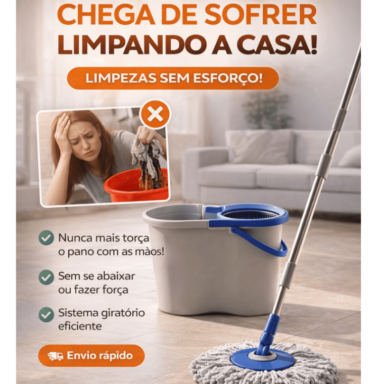 Mop Giratório 360° Com Balde Duplo Esfregão Limpeza Inox Microfibra Torção Fácil Piso Casa