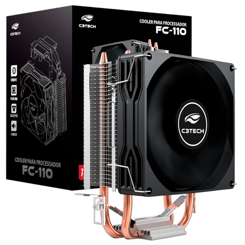 Air Cooler para Processador Intel 1156 1155 1151 1150 Amd Am2 Am3 Tdp 100w 2 HeatPipe + Pasta Térmica