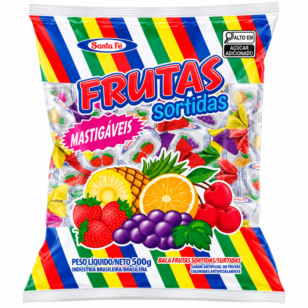 Balas Mastigável Frutas Sortidas 500g Santa Fé Doces para Festas e Lembrancinhas