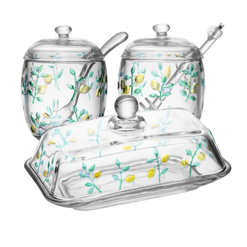 Manteigueira, Açucareiro e Meleira Siciliano Hand Painting Cristal - Lyor