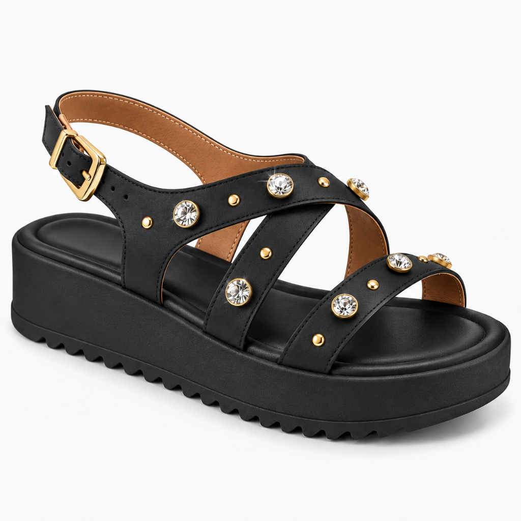 Sandália Vizzano Feminina Papete Plataforma Flatform Strass Brilho Tratorada Confortável Original