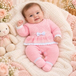 Macacão bebê menina em tricô Cecília
