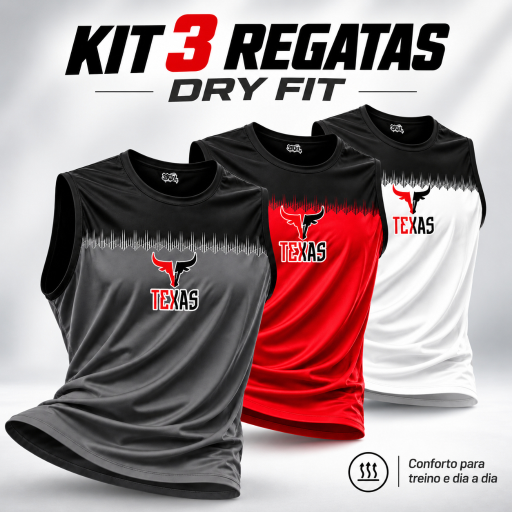 Kit 3 Camisetas Regata Masculina Dry Fit Estampada Academia Musculação Treino Crossfit Leve Premium