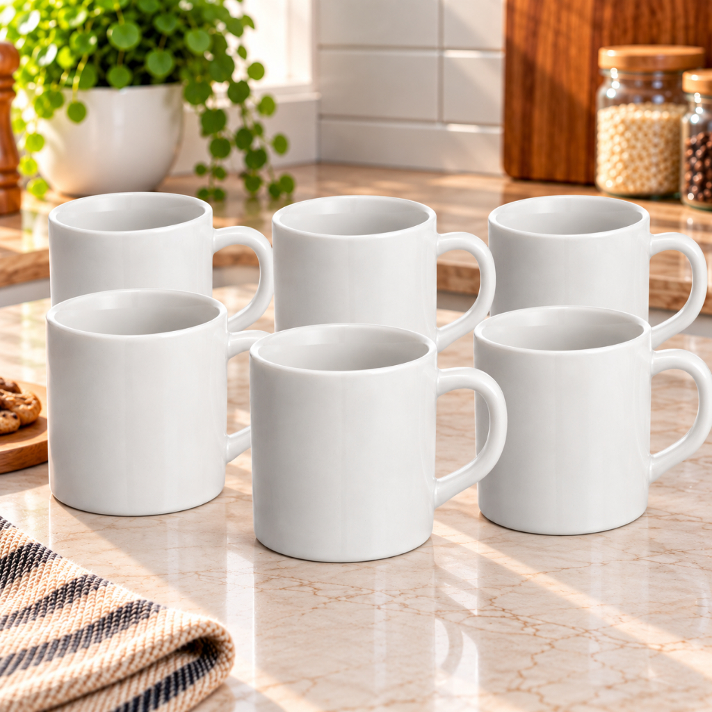6 Caneca Porcelana Lisa Branca 300ml