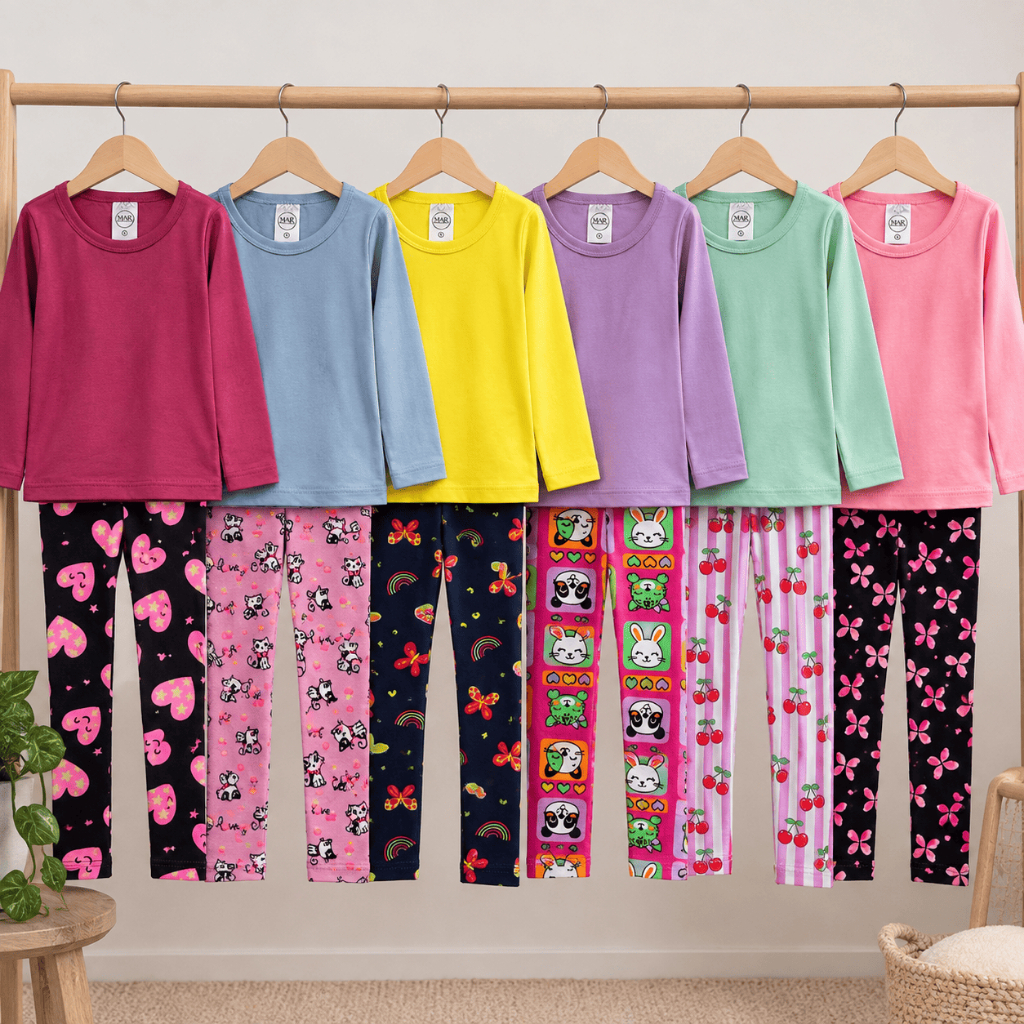 Kit 3 Conjuntos Infantil Meia Estação Menina Blusa Manga Longa Lisa + Legging Estampada Algodão — imagem 2 de 2