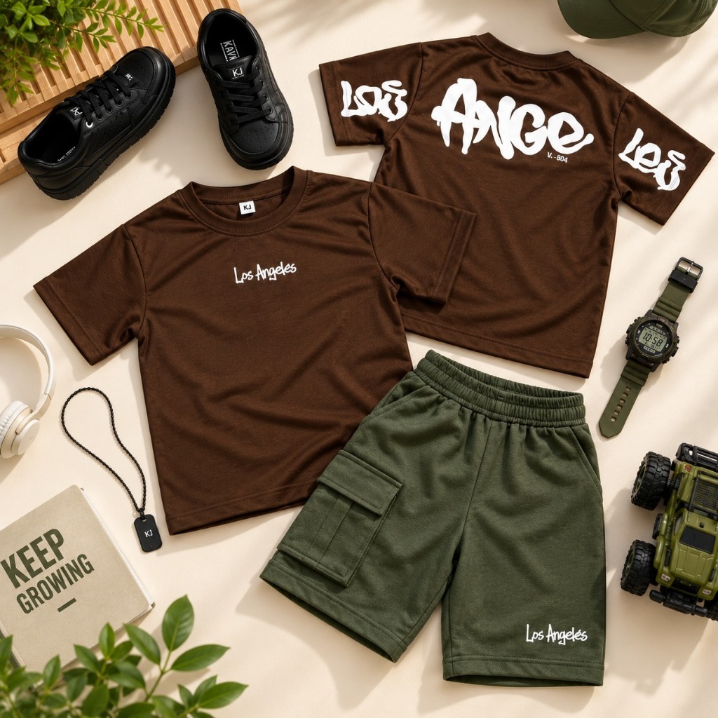 Kit Conjunto Masculino Infantil Blusa Estampada Algodão e Bermuda Moletinho - Roupa de Menino Verão