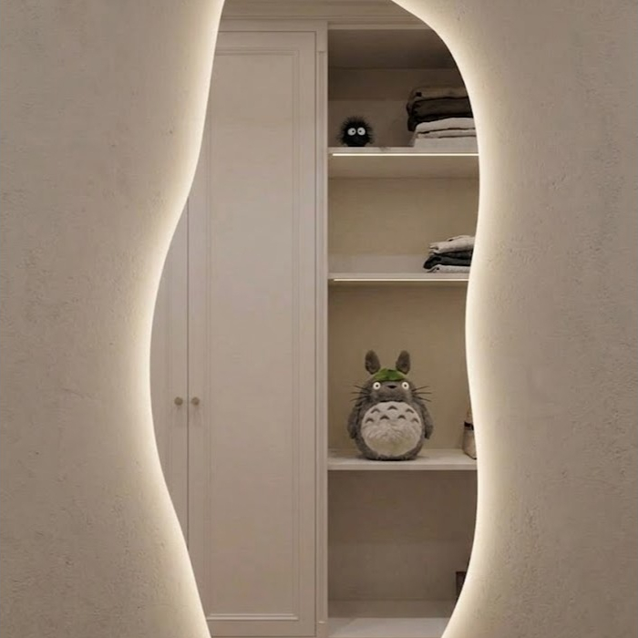 Espelho Orgânico 120X50 Lapidado Moderno Grande Forms C/ LED QUENTE  OU LED TOUCH (FORM) Decoração