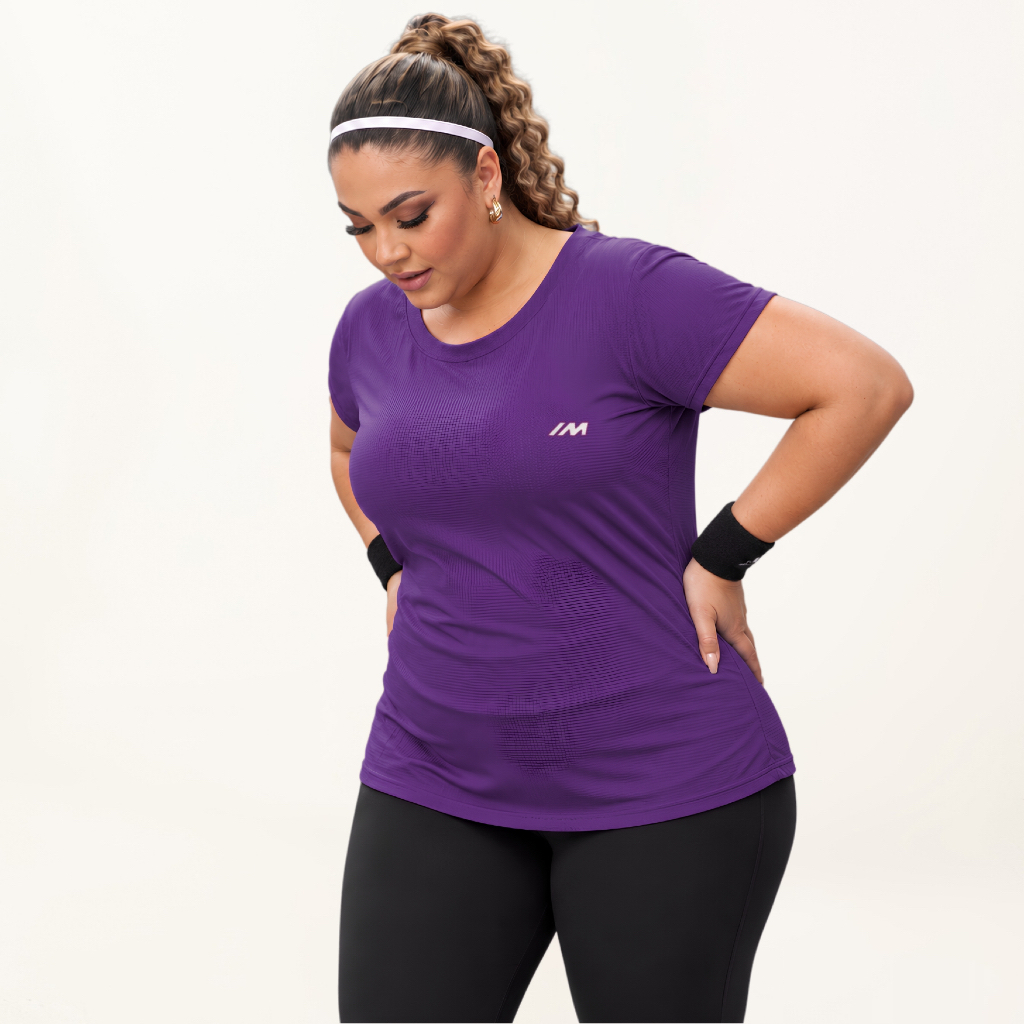 Camiseta Feminina Plus Size Academia Fitness Treino Corrida Blusas Esportivas Tecido Leve Secagem Rápida