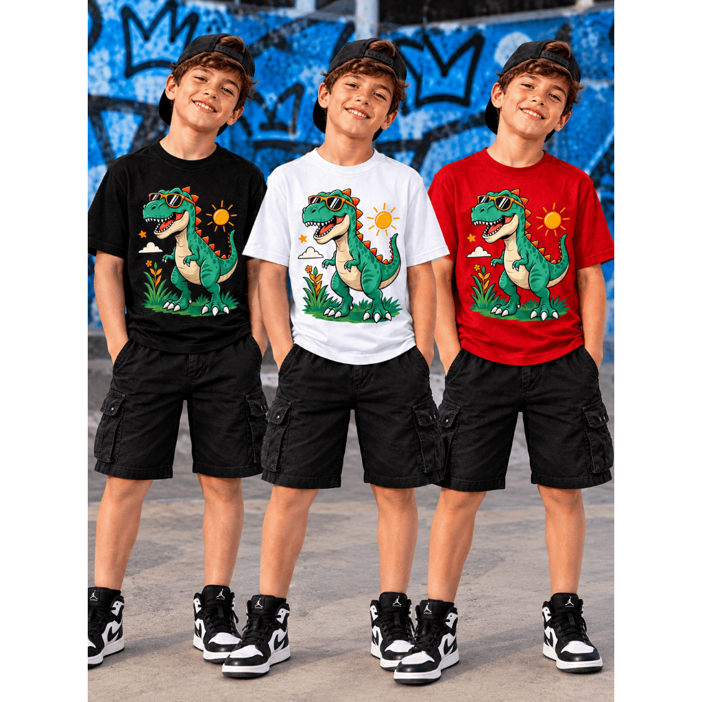 Kit 3 camisetas Unissex Infantil Dinossauro Tendência Natal Dia Das Crianças 100% Algodão Macia