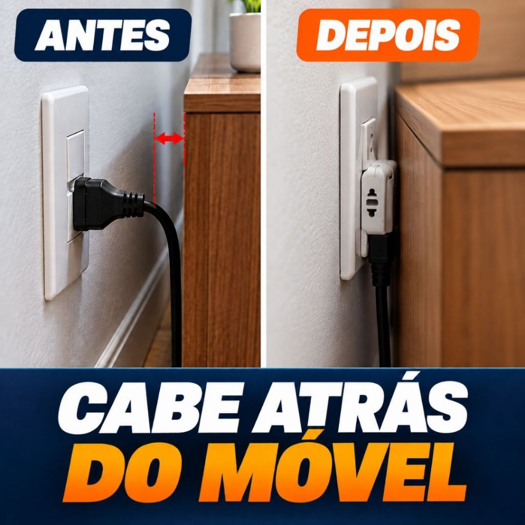adaptador tomada Articulado Dobrável Deslocado Universal 3 entradas 110V/220V 10A Resistente Bivolt · foto 2