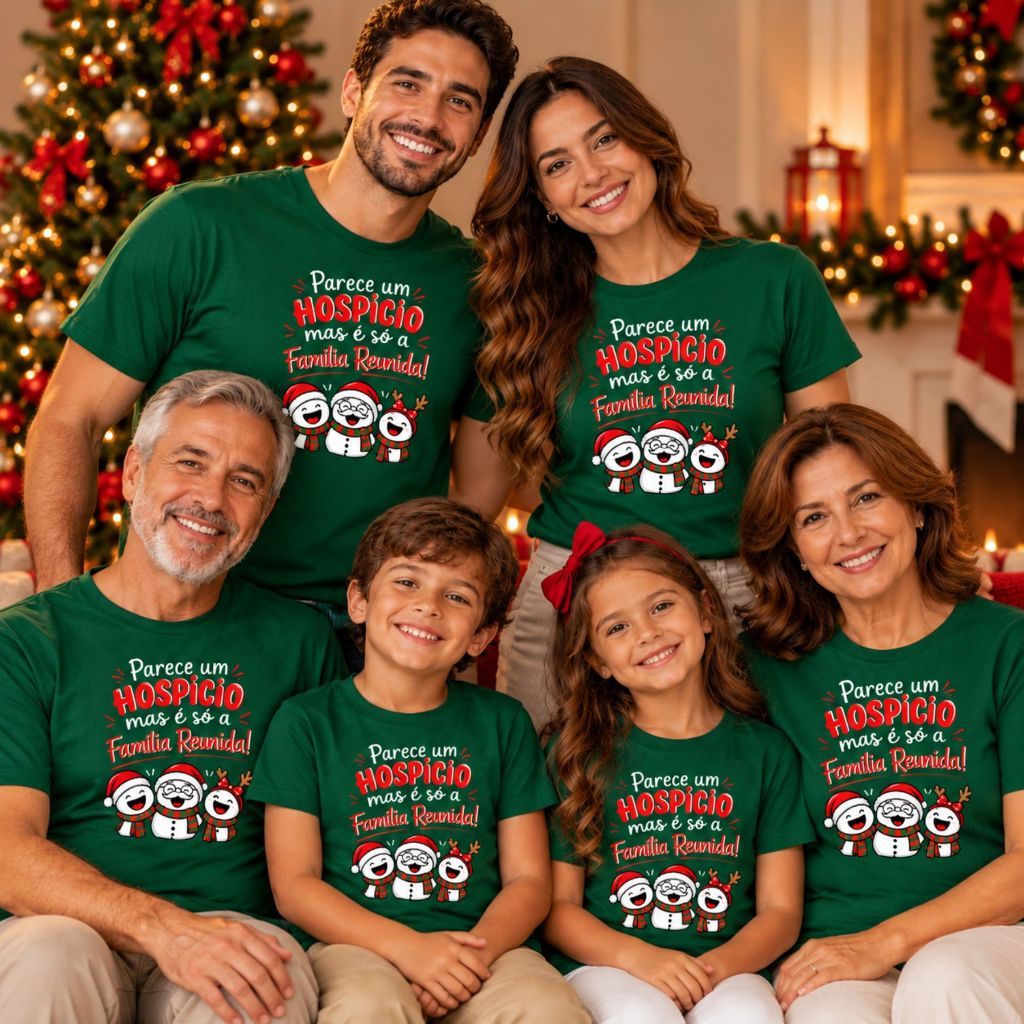 Camiseta Natal Família Reunida Parece um Hospício Estampada Masculina Feminina Infantil