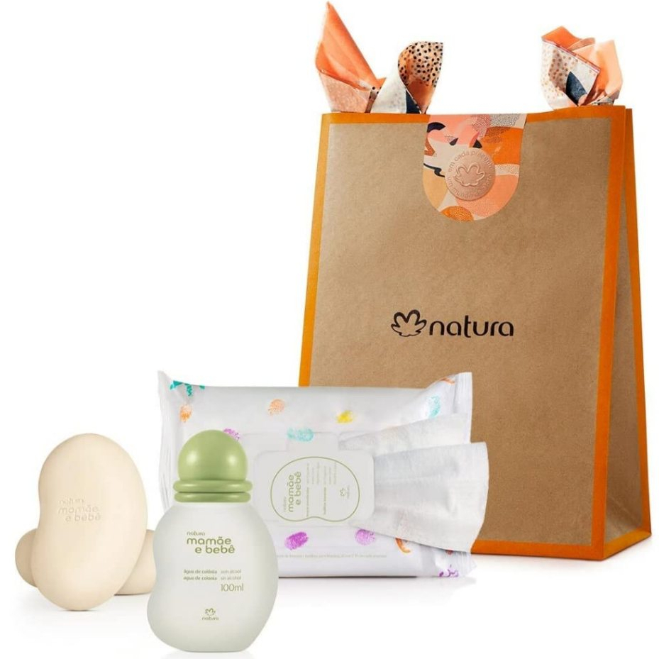 Mamãe e Bebê Kit Natura Colônia, Lenço Umedecido + 2 Sabonetes