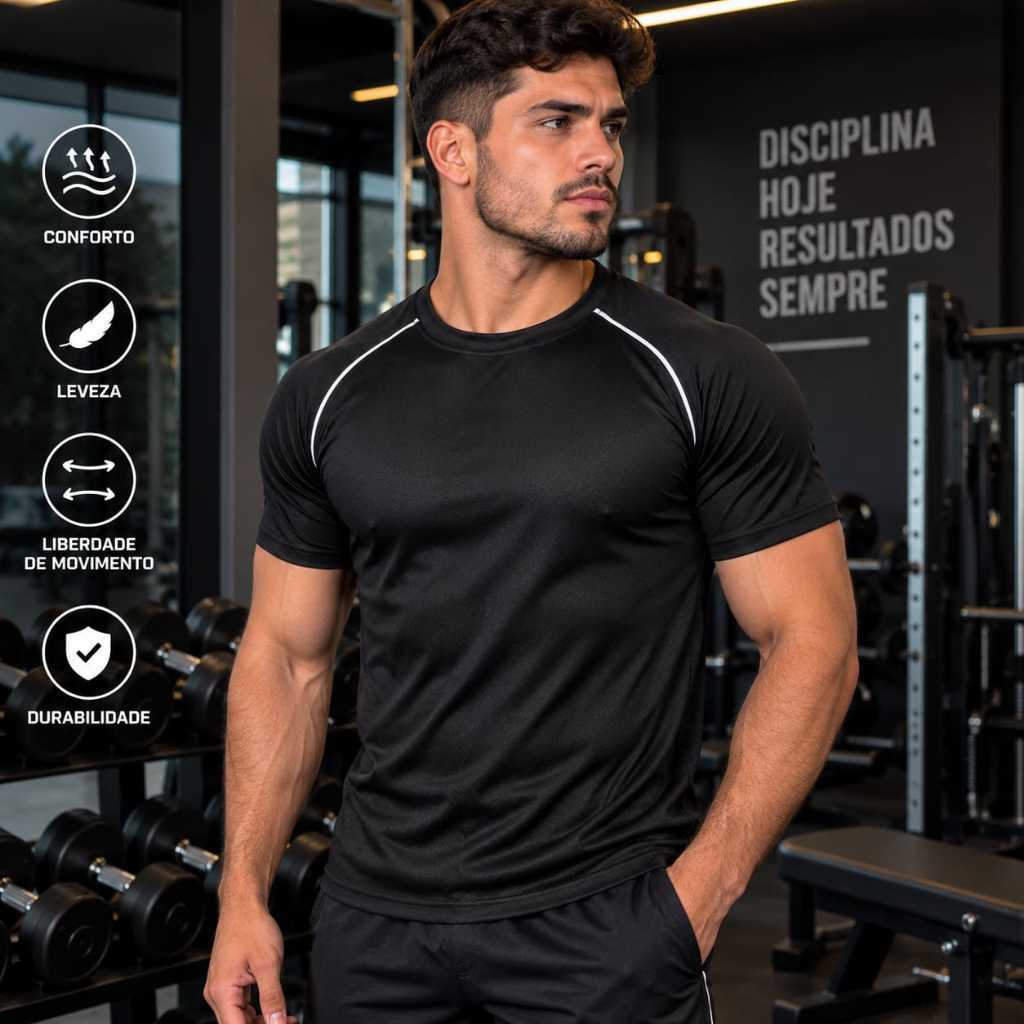 Camiseta Dry Fit Masculina Para Academia Com Tecido Poliéster E Elastano E Secagem Rápida, Treino e corrida