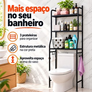 Estante Para Banheiro 3 Prateleiras Em Metal Rack Organizador Cor Preto