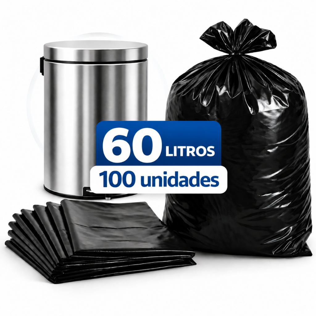 Saco de Lixo Preto 60 Litros Reforçado 3kg 100 Unidades Alta Resistência