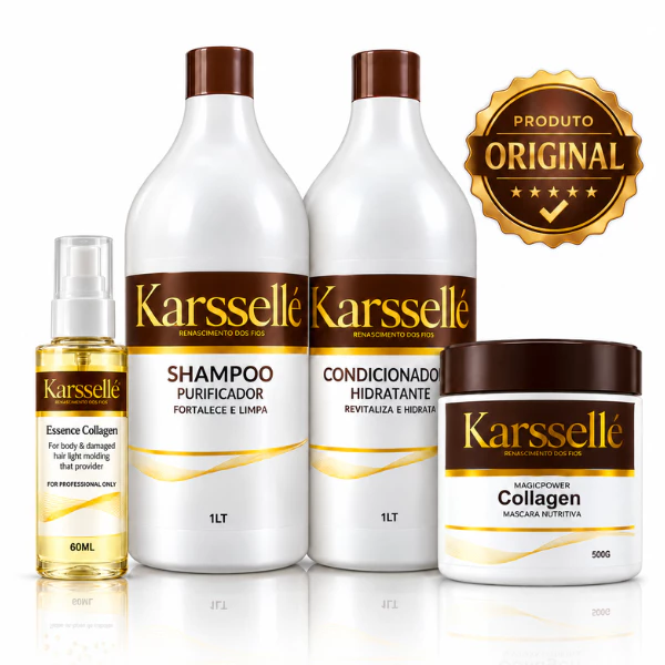 Kit Capilar Completo Karssellé Shampoo e Condicionador 1L + Máscara de Hidratação Colágeno 500g + Óleo Reparador 60ml