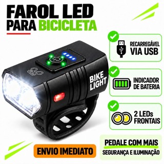 Farol Bicicleta T6 2 LEDs Potente Lanterna  Recarregável USB Resistente à Água em aluminio