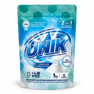 Sabão Máquina Lava Louças UNIK 2 em 1 Mais Econômico Detergente Sem Fragrância com Secante 1KG