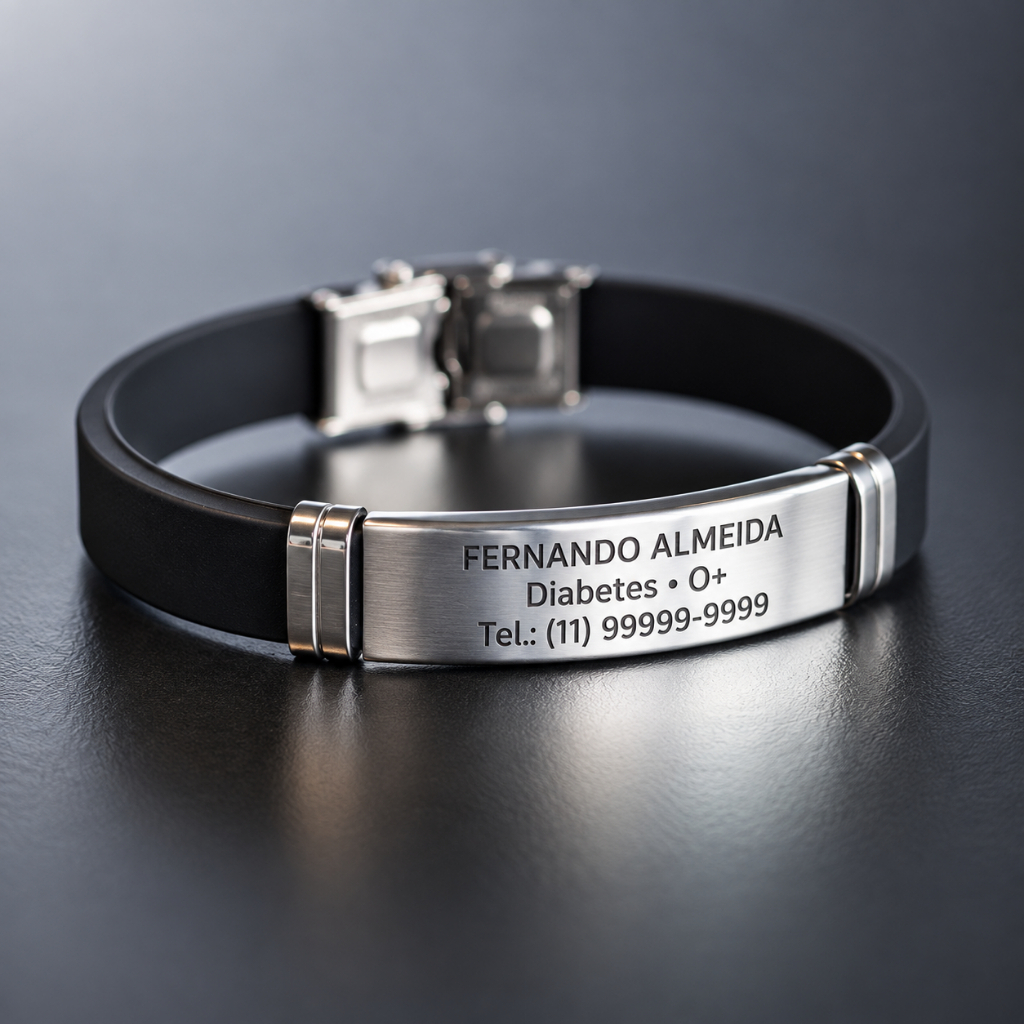 Pulseira Personalizada Nome Data Casal Identificação Idoso Frase Texto Pai Avô