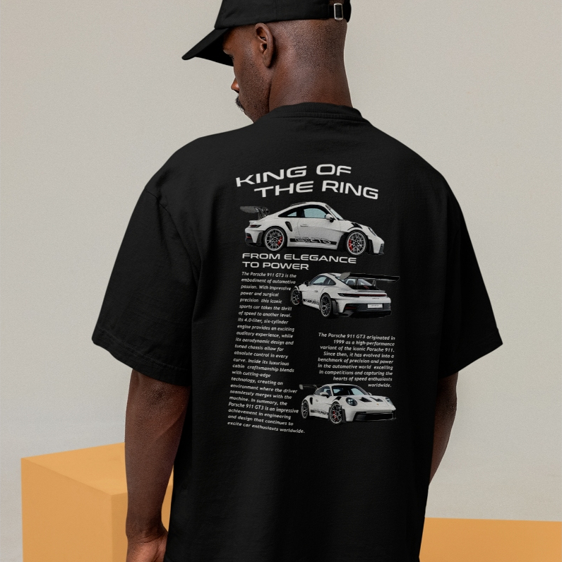 Camiseta Oversized Porsche Unissex Estampada 911 GT3 Carro Esportivo Automotiva Streetwear Moda Casual Confortável