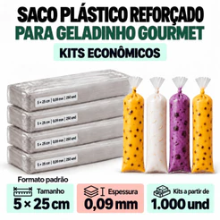 Saco para Geladinho Gourmet 5x25 | Grosso (0,09mm) | Geladinho, Sacolé